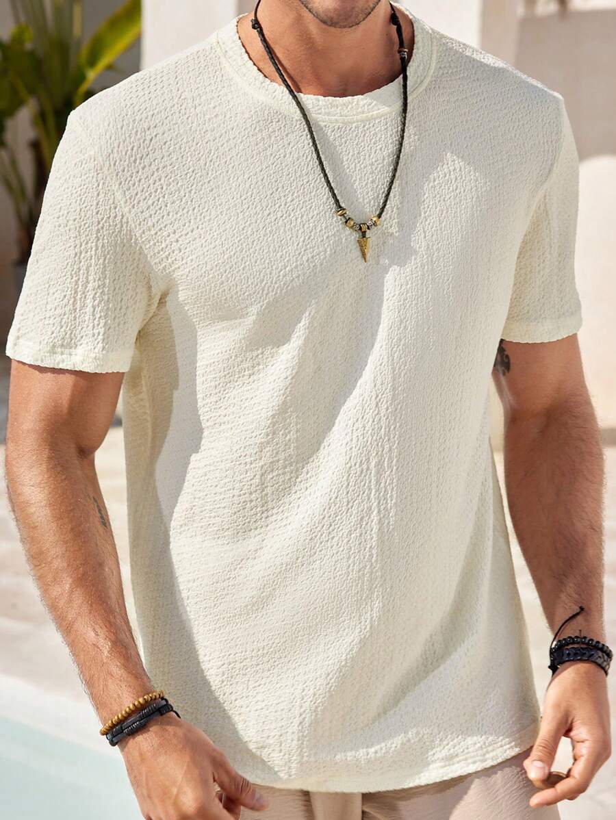 Manfinity RelaxMax T-shirt simple à col rond et manches courtes de couleur unie pour hommes, décontracté pour un usage quotidien