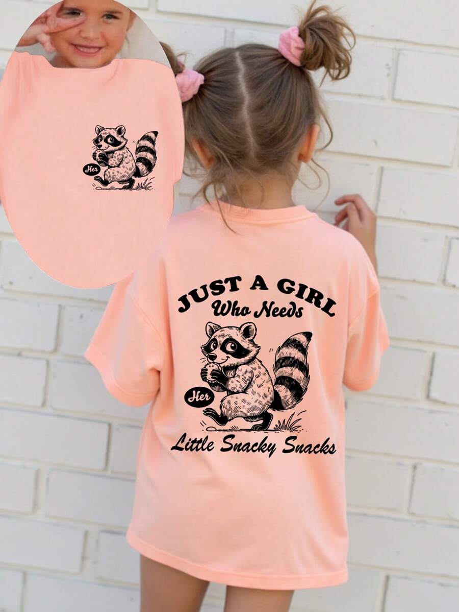 SHEIN GraphicGems Camiseta de manga corta cómoda y linda con estampado de letras de capibara, para niña, primavera/verano