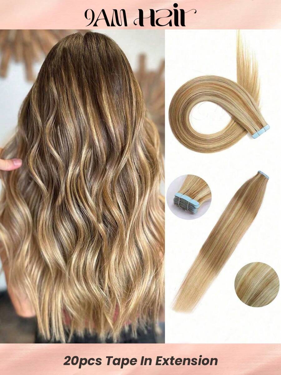 20 stuks rechte tape-in 100% menselijk haarverlenging voor salon zijdezachte naadloze onzichtbare balayage gouden asblonde blonde gemengd met gebleekte blonde highlight voor dun haar vrouw tape-in haar tape-ins haarverlengingen