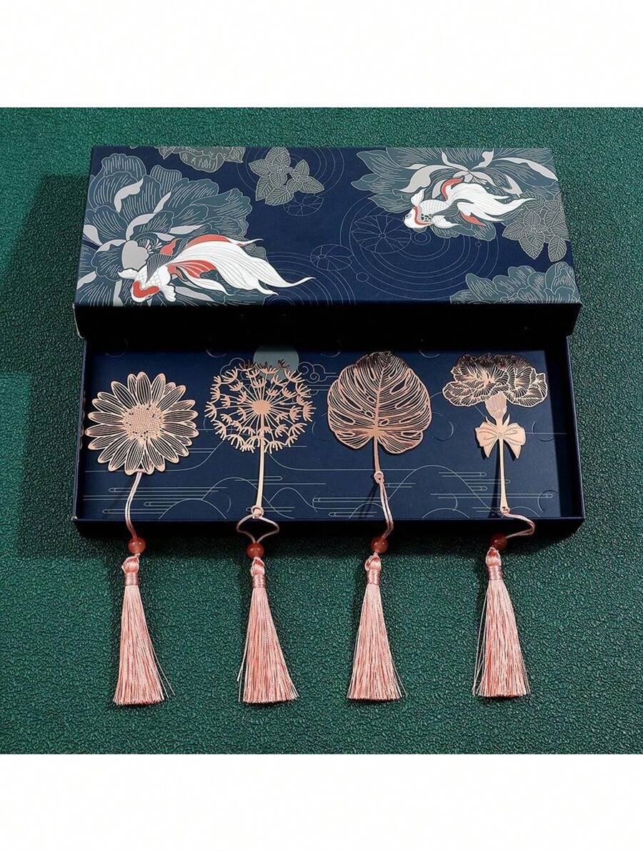 SHEIN 1pc/4pcs Creative Exquisite Plant Leaf Veins Leaves Of The Seasons Artistic Style Gift Metal Bookmarks Holiday Gift Sets For Teachers And Friends Back To School