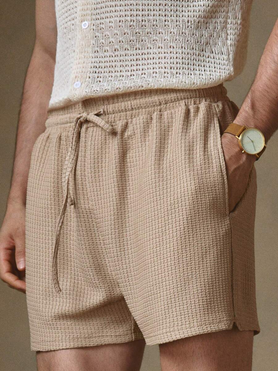HIMLAND Men's Knitted Casual Daily Loose Elastic Waist Straight Leg Shorts