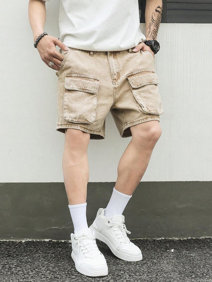 Manfinity LEGND Pantalones cortos vaqueros holgados y casuales de carga para hombres