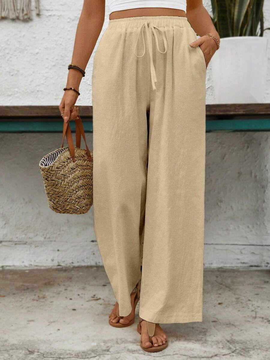 EMERY ROSE Pantaloni casual da vacanza, a gamba dritta, con linea morbida e colore unito