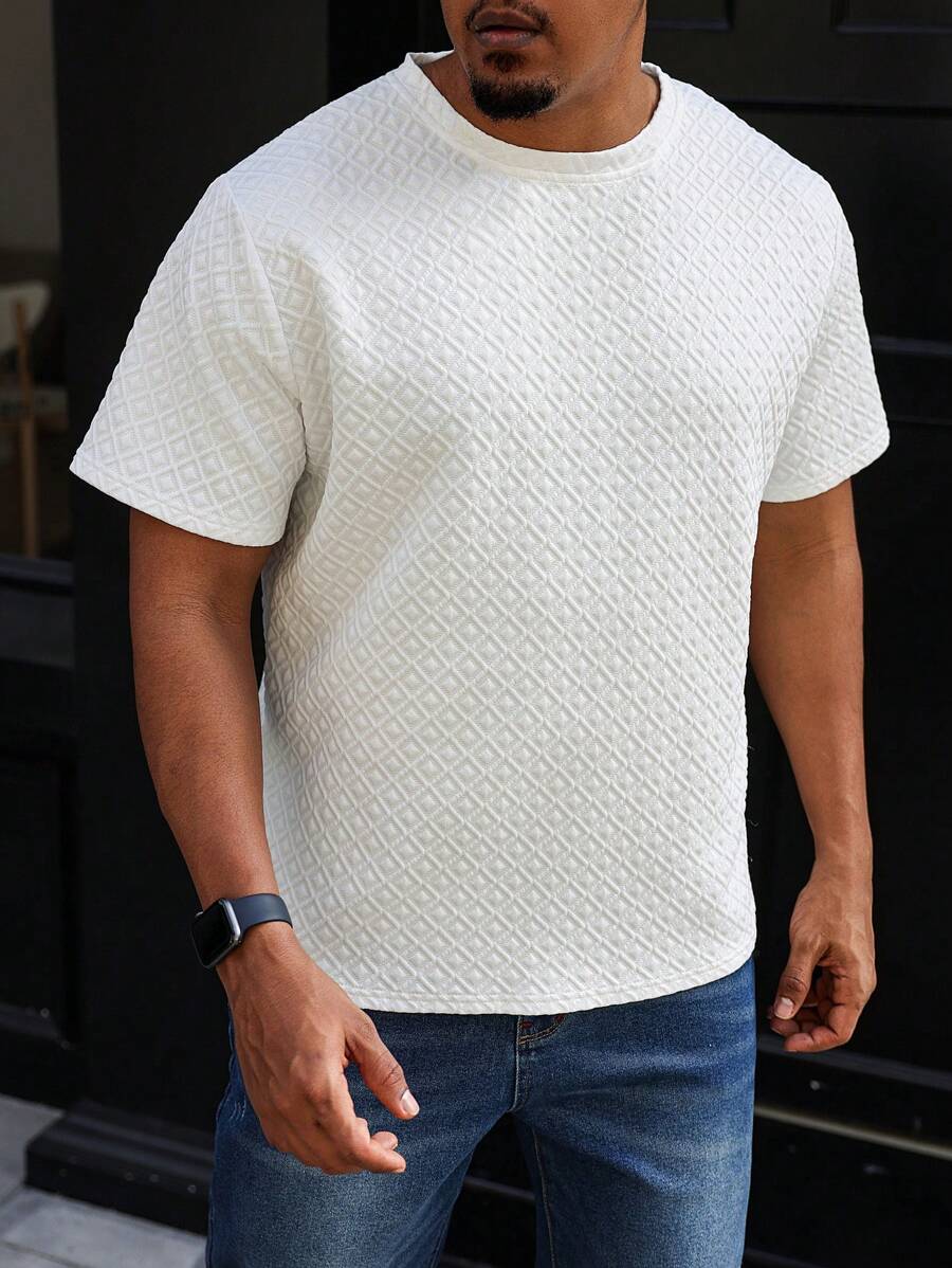Manfinity Homme Camiseta casual de manga corta y cuello redondo de unicolor talla grande para hombre