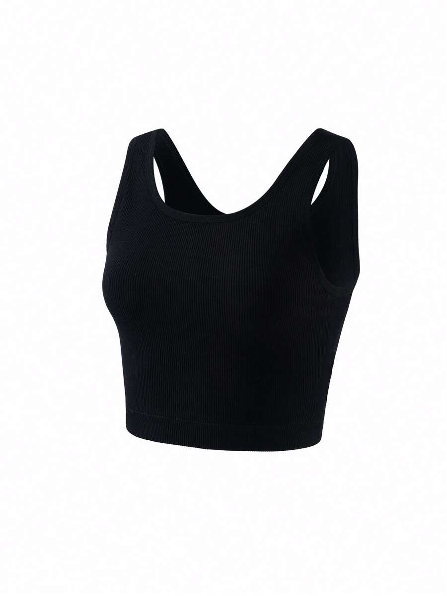Top de tirantes informal de punto acanalado de cuello redondo de unicolor para adolescentes