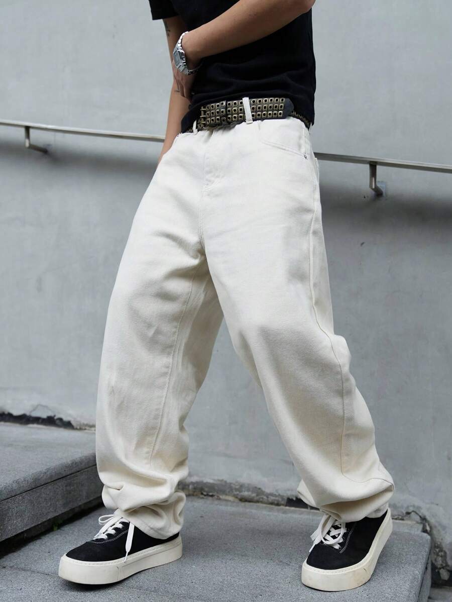 Manfinity Hypemode Loose Fit Men's Contrast Stitching Slanted Pocket Denim Jeans