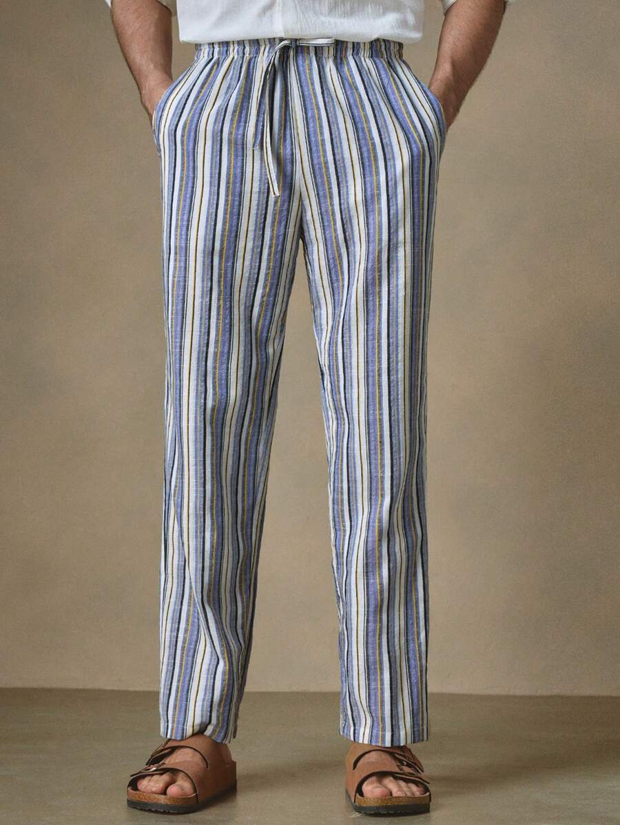 Manfinity VCAY Men's Striped Woven Straight Long Mid-Waist Casual Pants, Suitable For Daily Wear