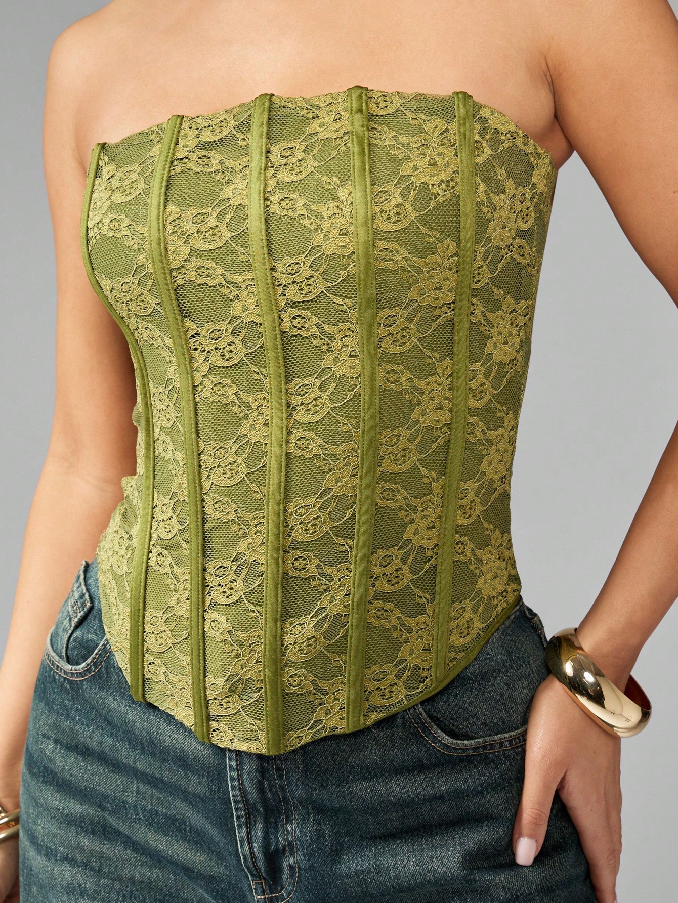 花柄コルセットベアトップ MISSGUIDED ボーン構造 花柄刺繍 レース コルセット トップ