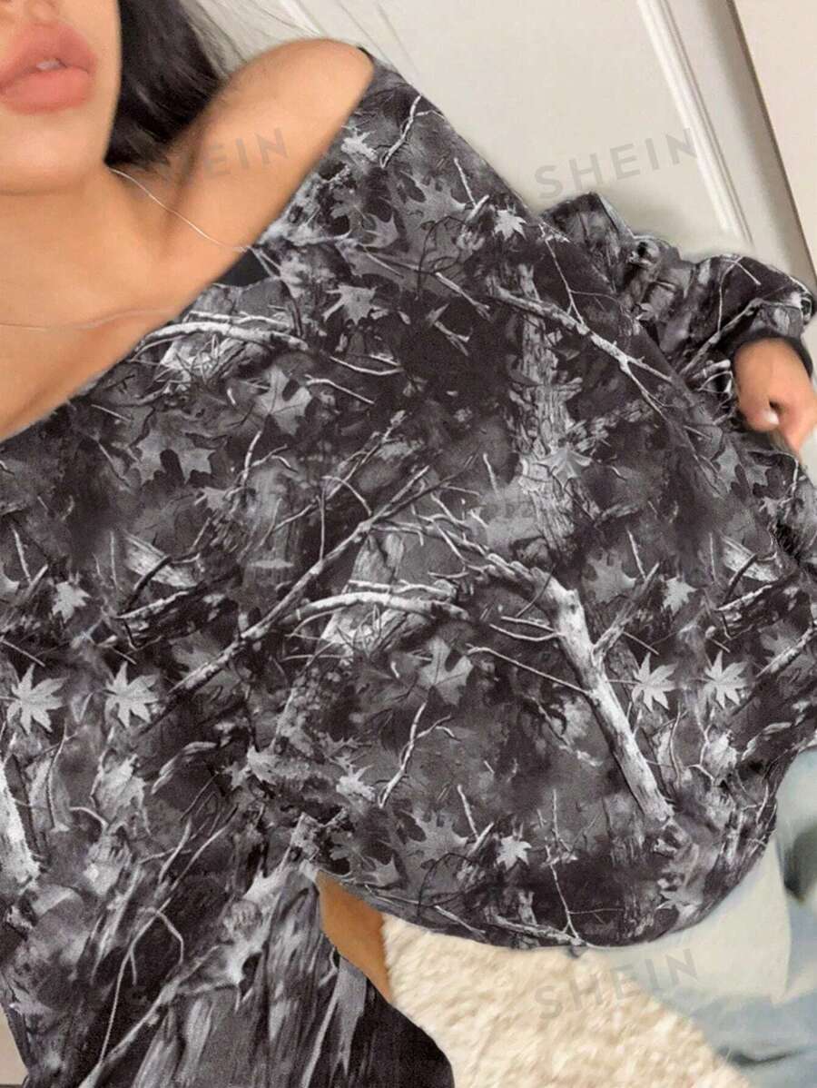 INAWLY Sudadera con capucha casual holgada con estampado de camuflaje para tallas grandes