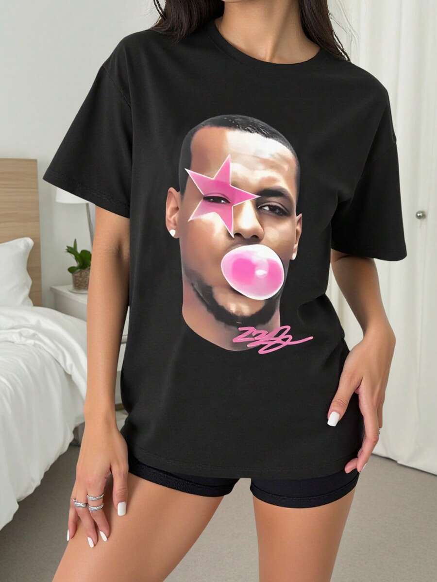 Women's Casual Human Figure Printed Short Sleeve T-Shirt, Spring/Summer