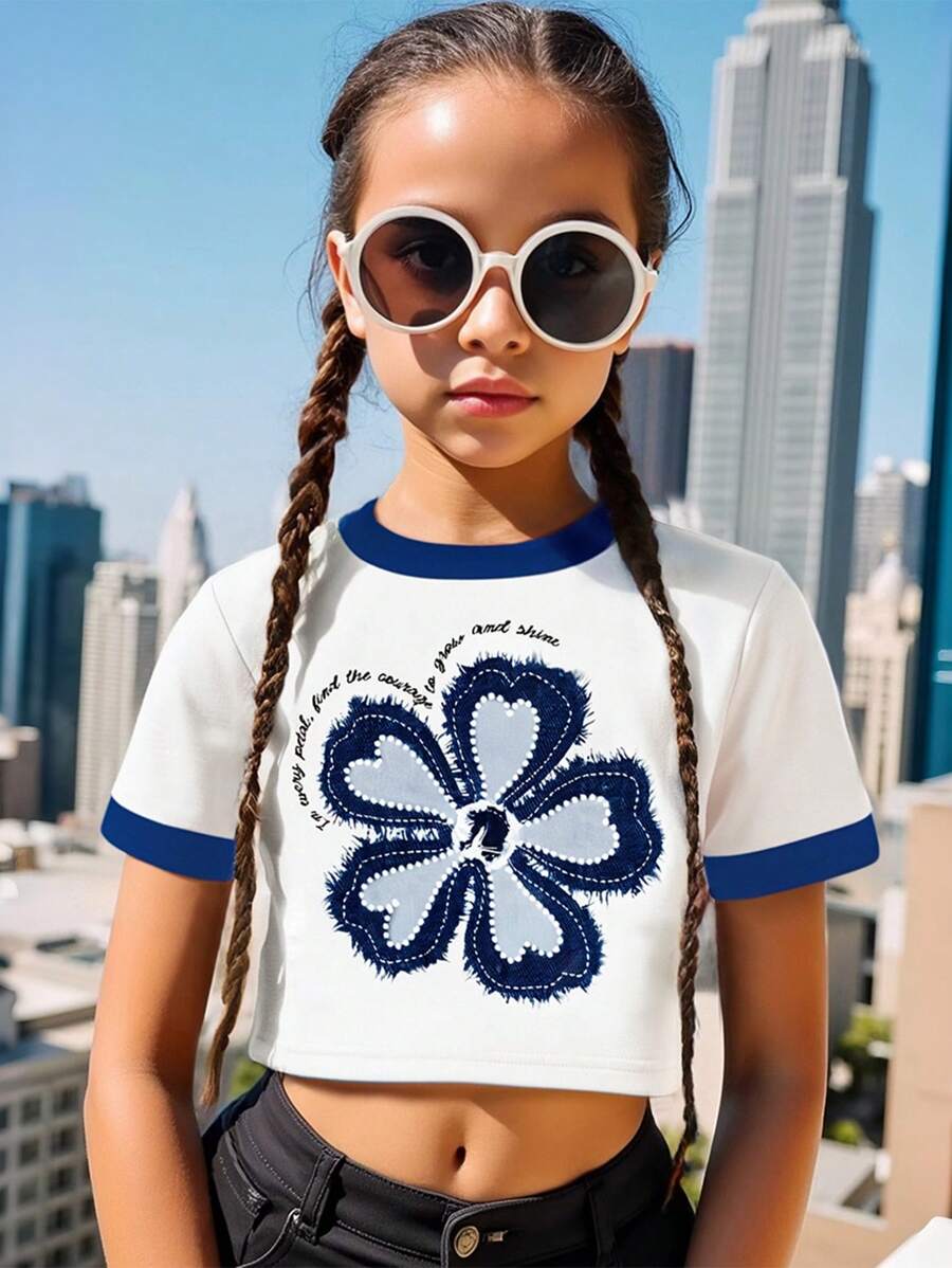 SHEIN Wildeya Top curto justo com decote redondo e manga curta, estampa cereja, para festa de dia dos namorados, feriados, verão, viagens