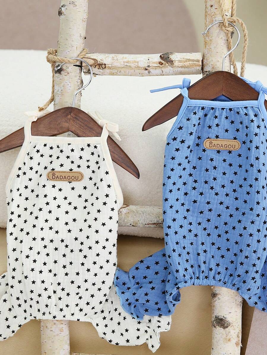 PETSIN Blue Casual Sports Style DADAGOU Stars Pattern Breathable Fabric Lightweight Summer Pet Traction Jumpsuit