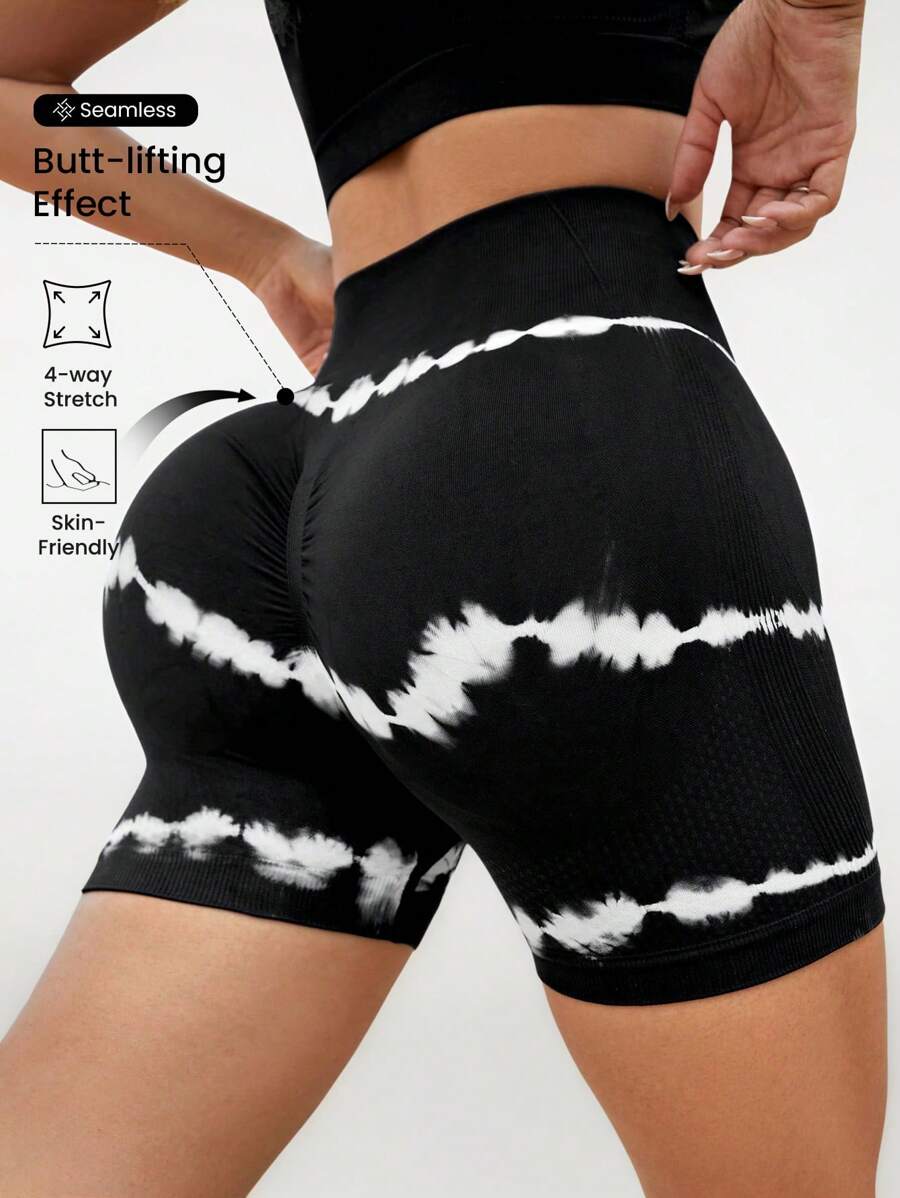 Seamluxe SHEIN Sport Shorts sportivi da donna con vita larga a effetto tie-dye, pantaloncini da palestra, pantaloncini da biker