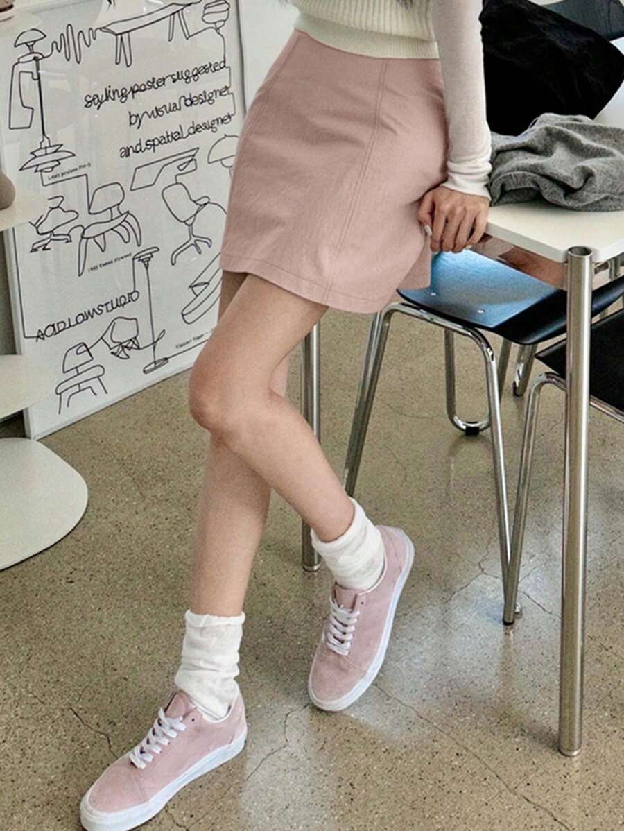 DAZY Minigonna aderente a vita alta con spacco laterale, monocromatica ed elastica, per primavera/estate