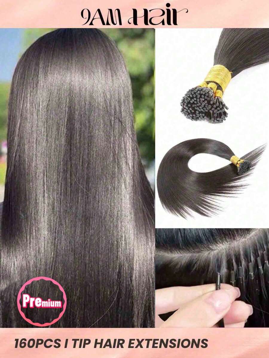 Salon 160pcs Straight I Tip Hair Extensions Human Hair Extension Straight I Tip Hairpiece For Women Beginner Friendly Real Easy To Wear Natural Color Hair Extentions