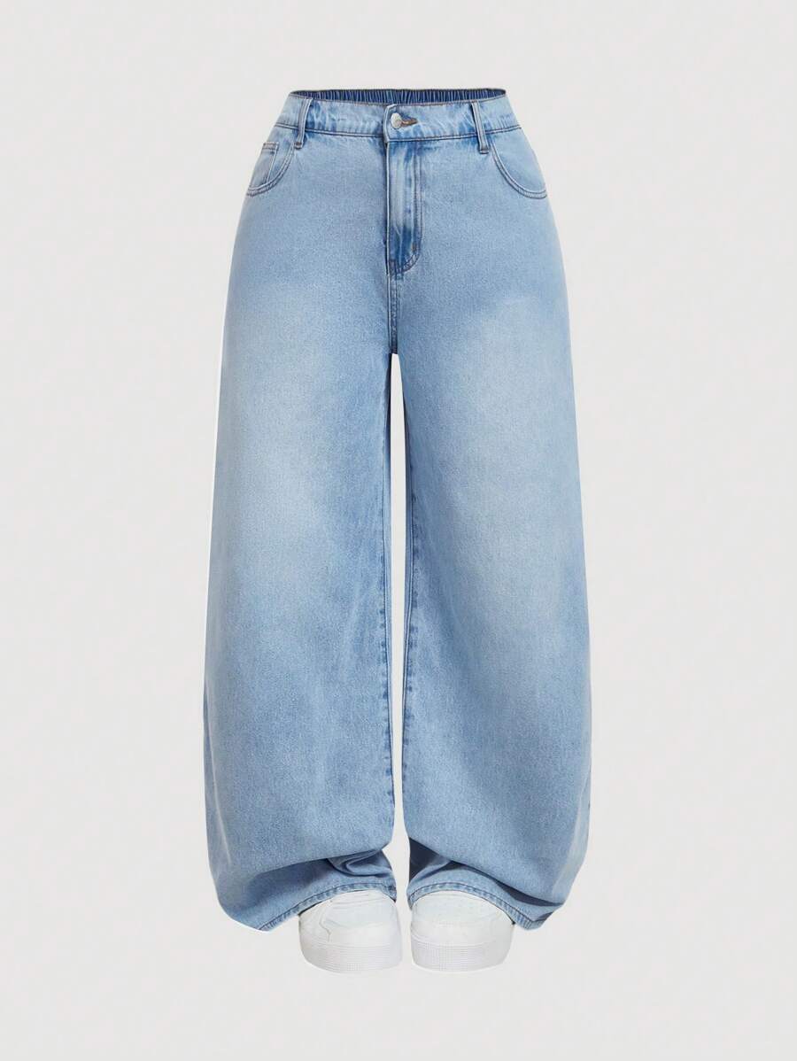 SHEIN MOD Jeans amples et larges à taille basse en couleur unie avec poches, style décontracté et polyvalent. Jeans boyfriend, jeans Y2K, pantalon de Noël