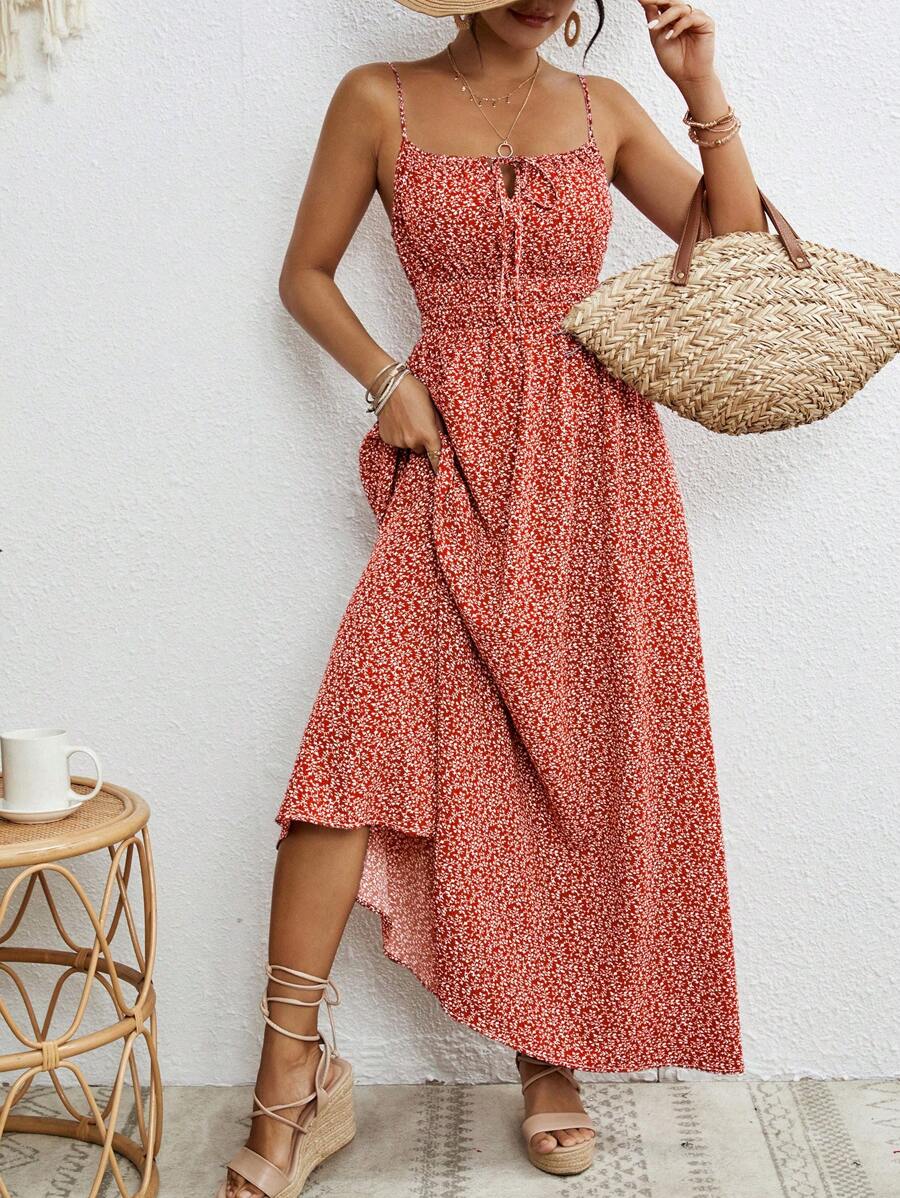 SHEIN VCAY Vestido casual de tirantes con estampado floral para vacaciones de mujer