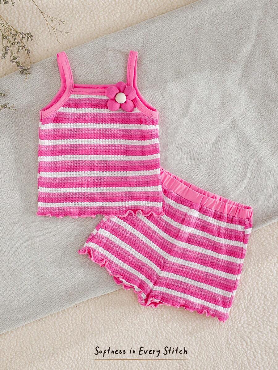 Cozy Pixies Baby Girl Colorful Striped Camisole Top And Elastic Waist Shorts 2pcs Set