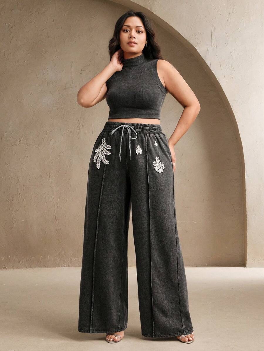Anewsta Pantaloni primaverili taglie forti, con motivo a fiocco di neve, lavorazione pesante, stampa a caldo di diamanti, eleganti e versatili, adatti per primavera, estate, abbigliamento casual, festival, brunch, vacanze, eventi eleganti