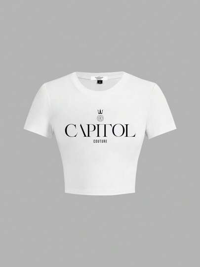 The Hunger Games X SHEIN Women's Letter Graphic Summer Round Neck Short Sleeve T-Shirt