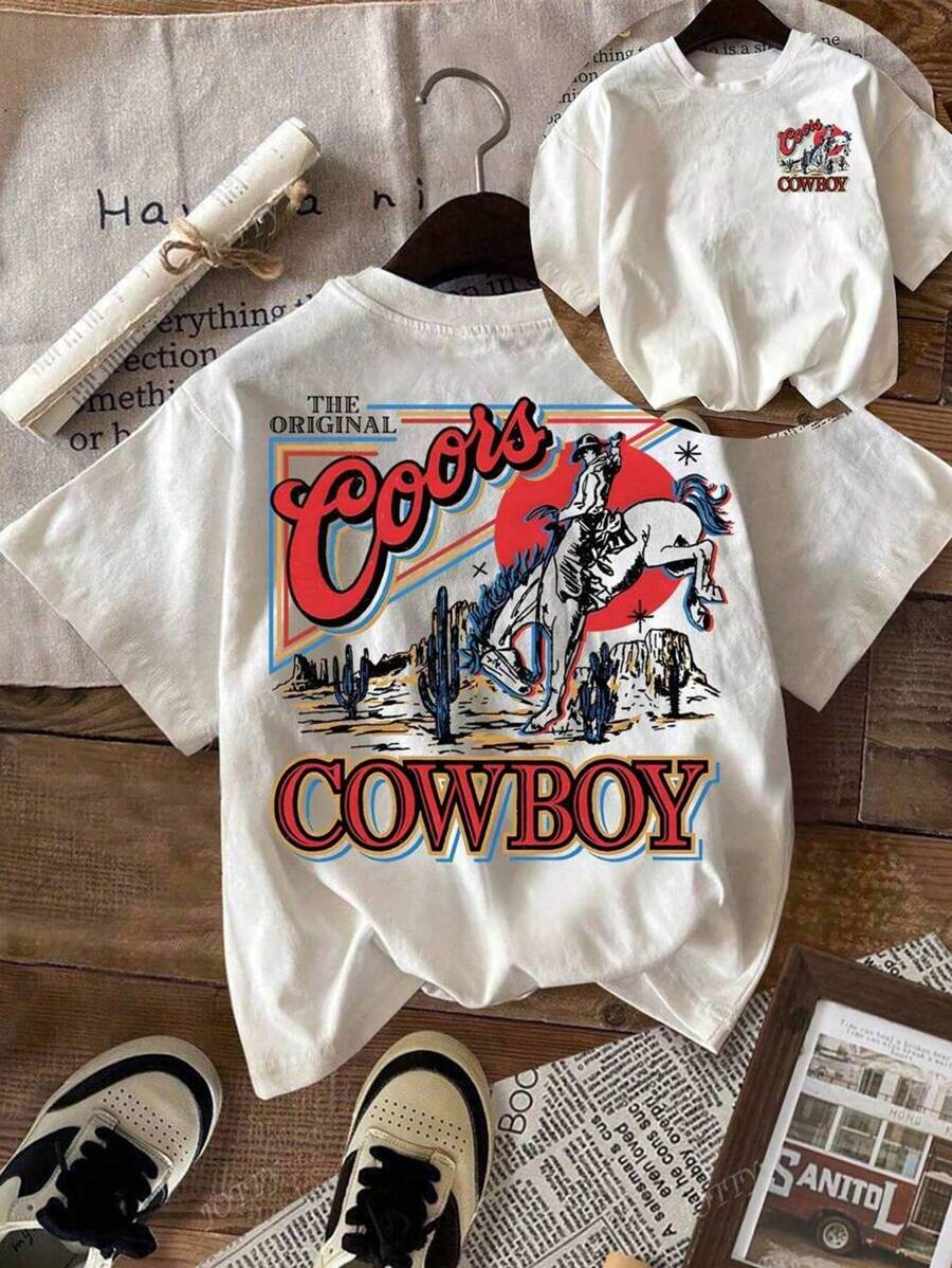 Glissea Western Cowboy Print Casual Comfortable Round Neck Men's T-Shirt