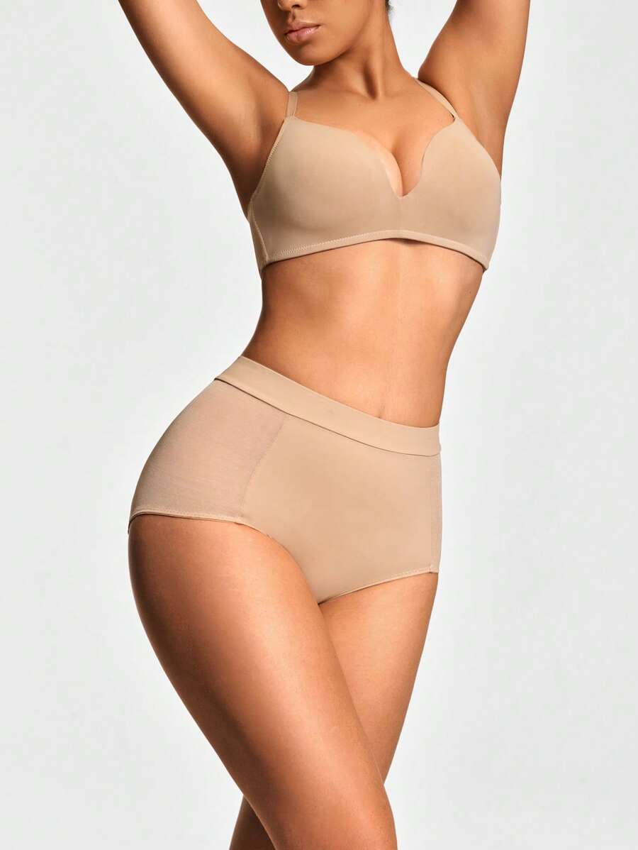 SHEIN Shape Prenda moldeadora de unicolor de talle alto sin costuras para mujer, panty