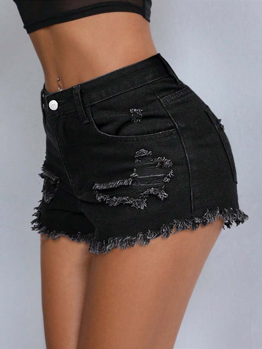 SHEIN PETITE Shorts in jeans casual con orli consumati e slavati