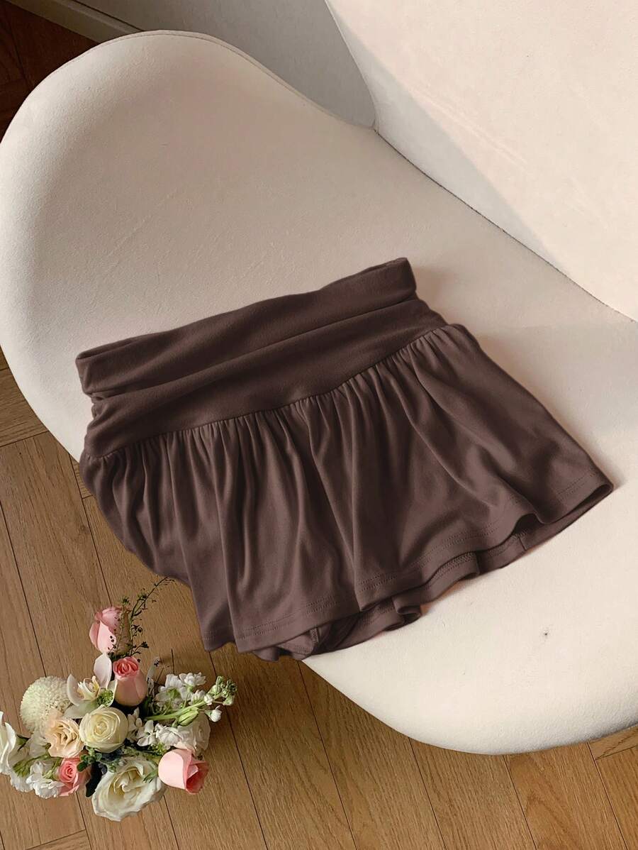 Comfortcana Women Simple Solid Color Ruffle Hem A-Line Skirt
