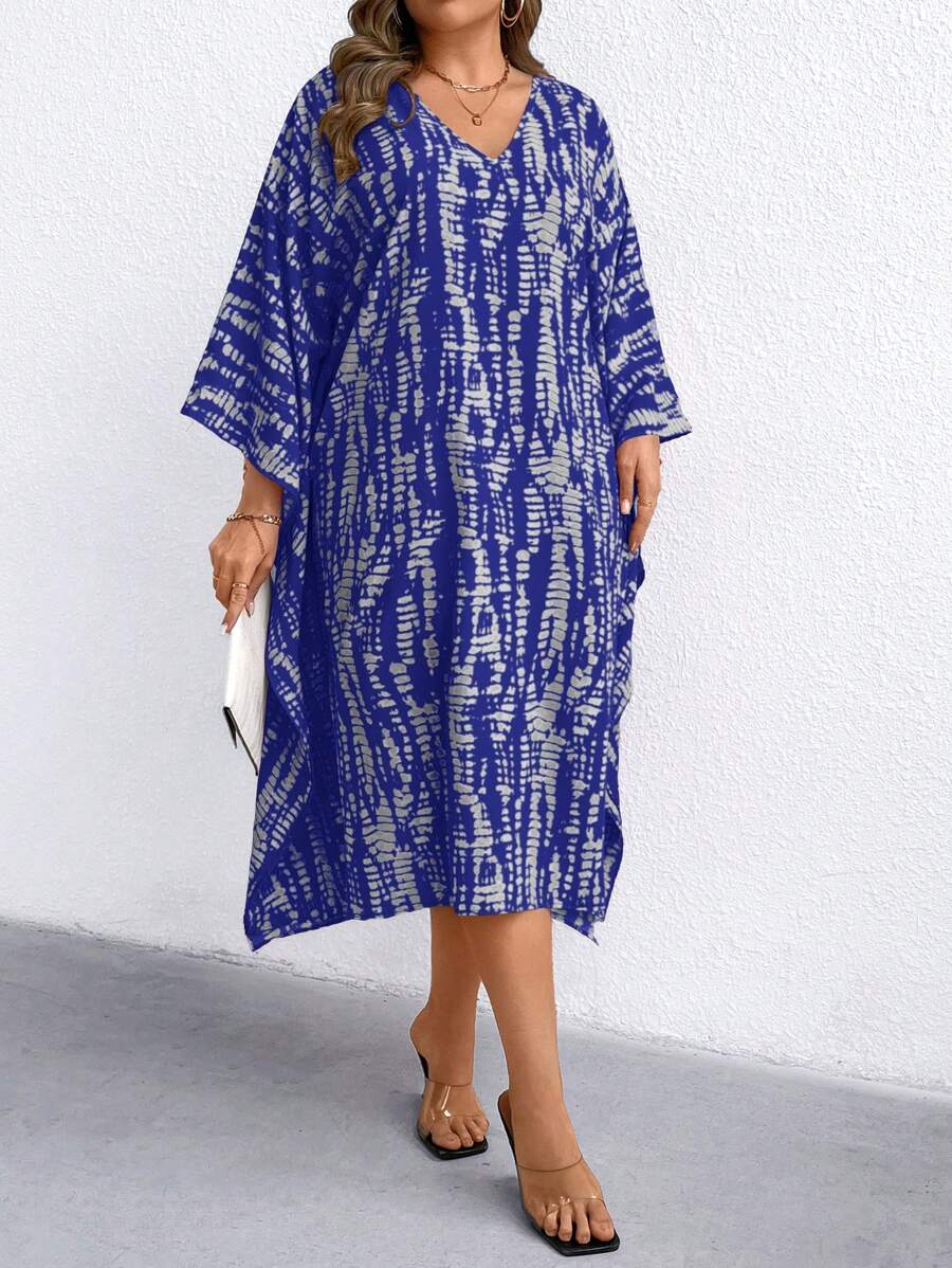 SHEIN LUNE Robe décontractée ample à col V imprimée sur tout le corps, tailles plus