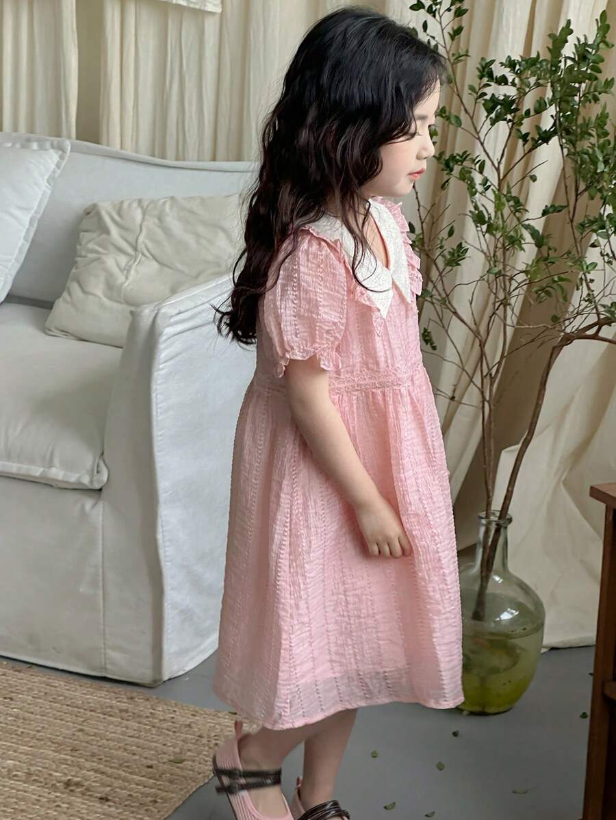 DAZY Robe d'été décontractée pour jeunes filles avec col contrasté et manches bouffantes