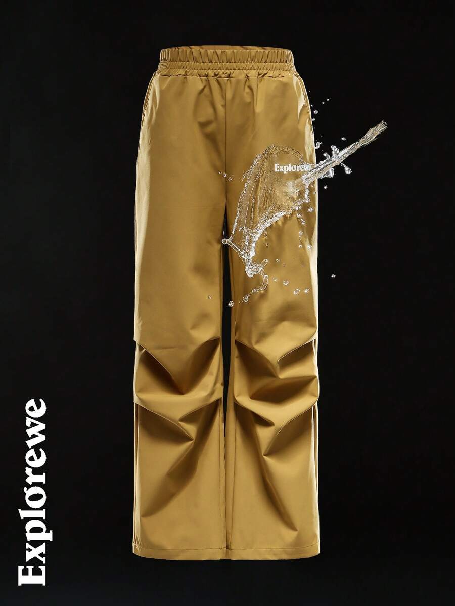 SHEIN Pantalones casuales de pierna ancha plisados con estampado de letras para adolescentes