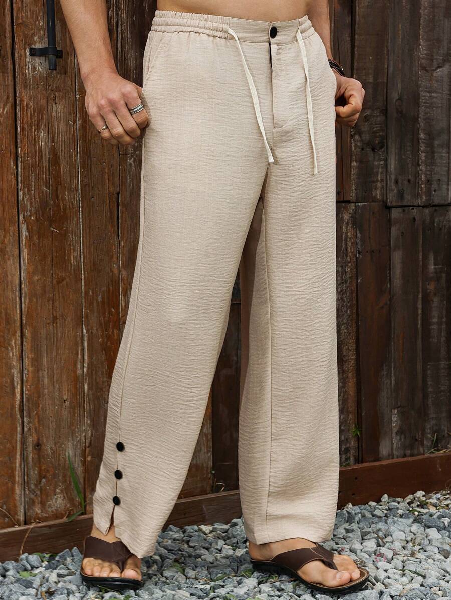 Manfinity Nomadique Pantalones casuales rectos y holgados con cordón en la cintura de unicolor para hombre
