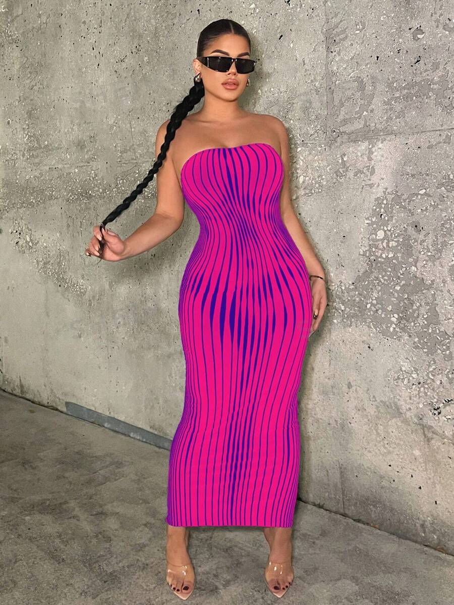 SHEIN SXY Vestido ajustado tubo a rayas para mujer, atuendo de cumpleaños, ropa de primavera para mujer, vestido de graduación, vestido del Día de San Valentín, vestido para cita nocturna, vestido de despedida de soltera, vestido de concierto, vestido de verano largo, vestido de graduación, vestido sexy, vestido del Día de San Valentín
