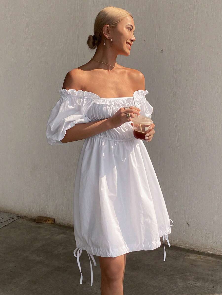 Livesso Women's Solid Color Elegant Beach Vacation Dress, Summer New Arrival,Ruffle