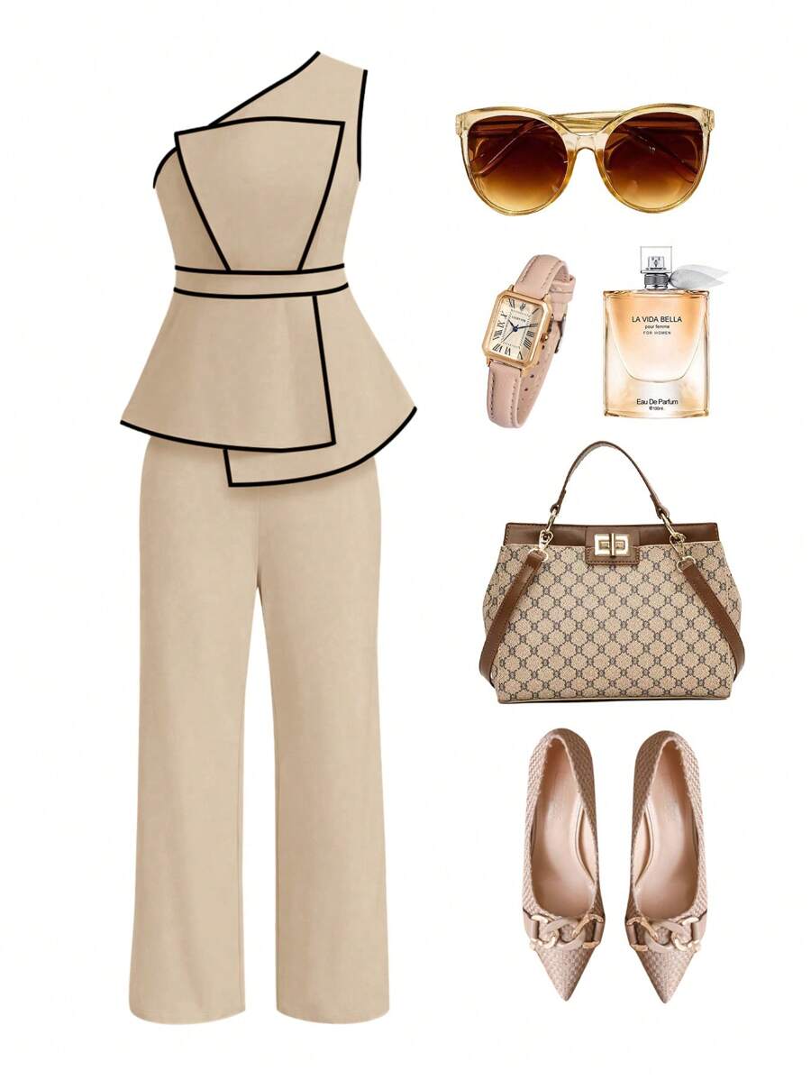 Ellevyn 1 Set Women Elegant Slash Shoulder Crop Top And Long Pants Suit