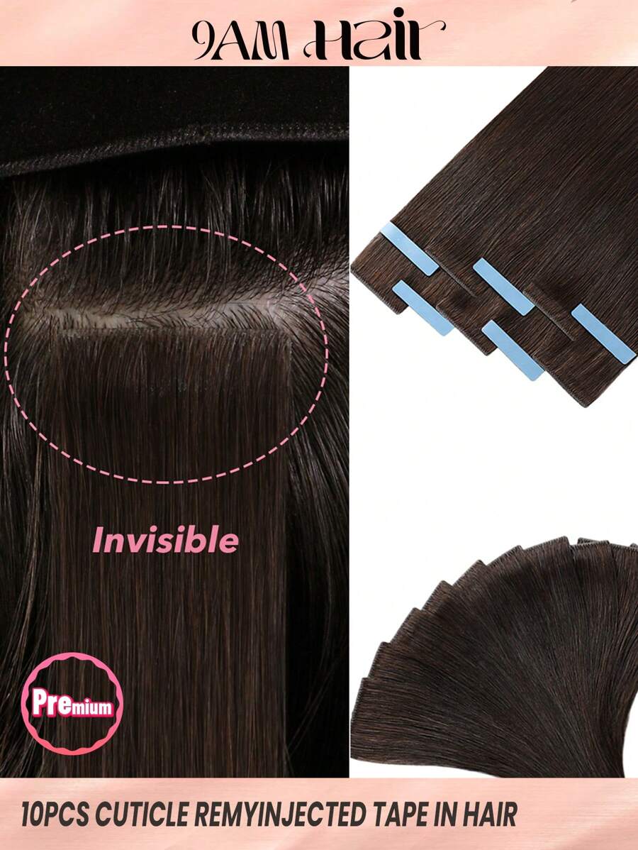 10PCS/Pack Cuticle Remy Seamless Injected Hand-Tied Pro Quality Virgin Human Hair Invisible Tape In Hair Extensions Human Hair Dark Brown Straight Tape Ins Tape In Hair Tape Ins Hair Extentions