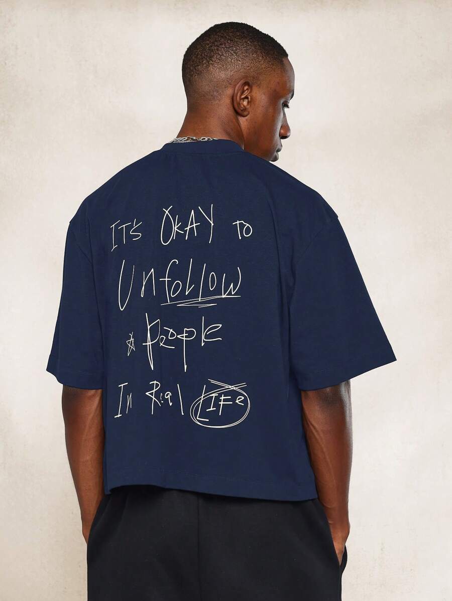 SUMWON Camiseta holgada de declaración de estilo de vida con estampado de cita de redes sociales "Dejar de seguir", de algodón para el verano, de manga corta, de moda urbana con gráfico