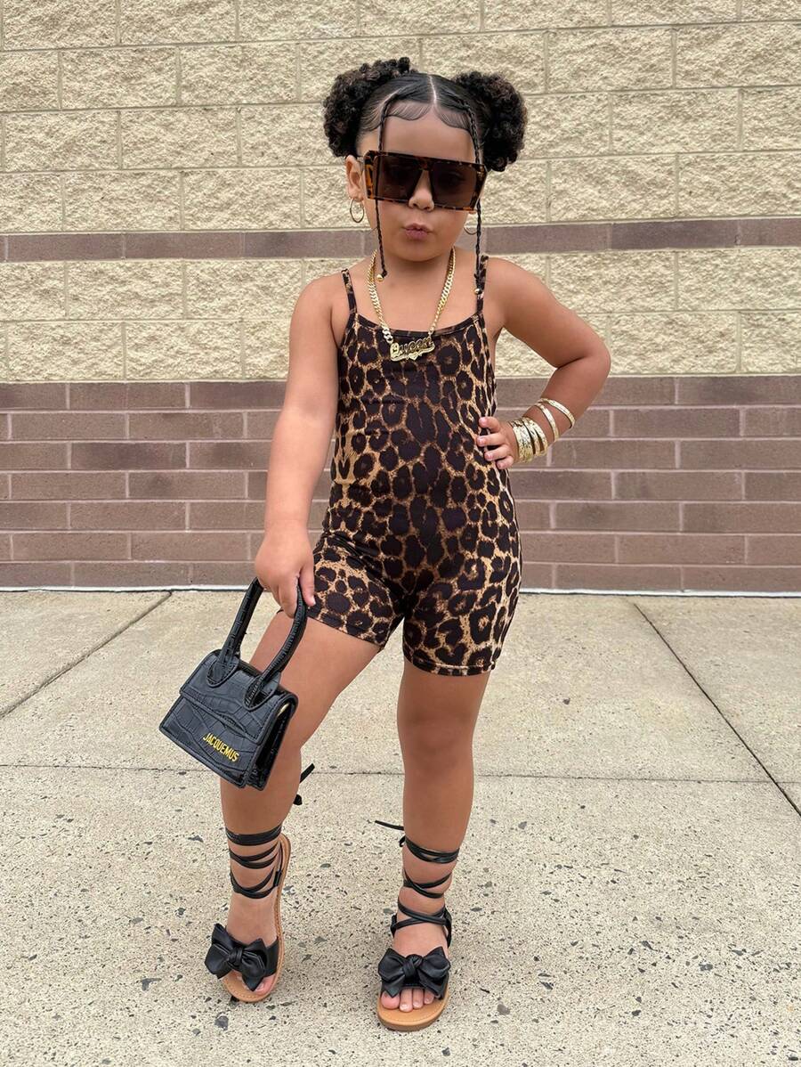 Mono informal sin mangas con estampado de leopardo para niñas jóvenes