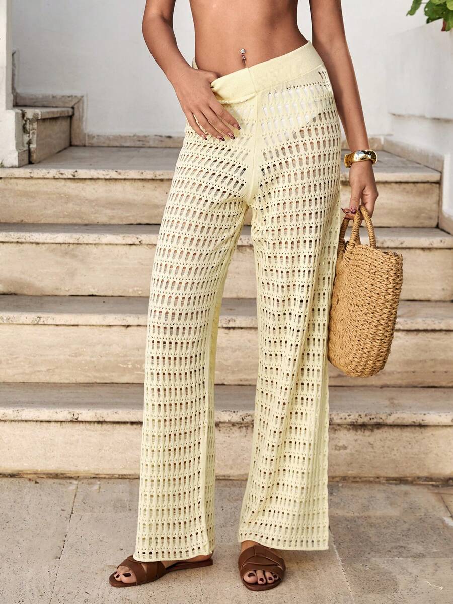 RueChic Pantalones de punto calado y transparentes de pierna ancha tipo cubrecosturas para vacaciones
