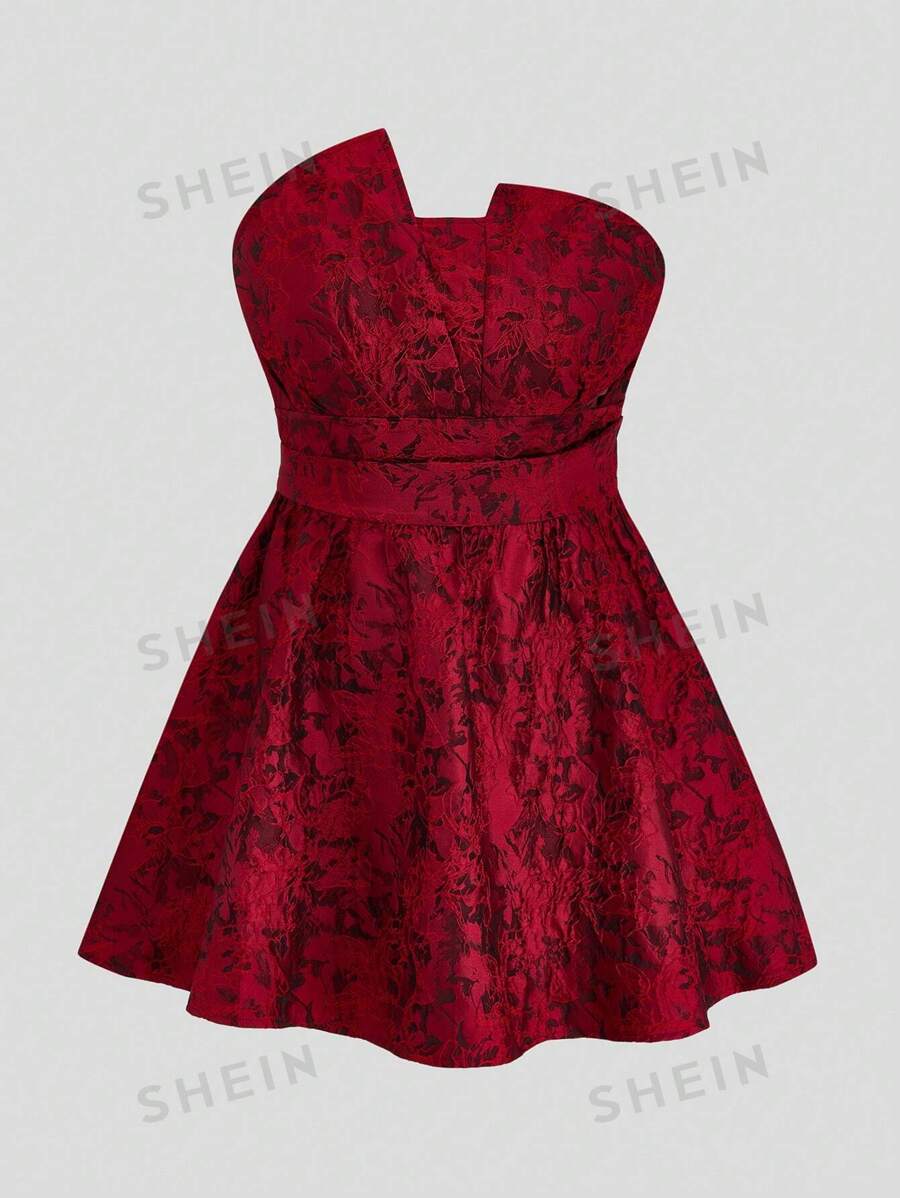 Sunnyshic Vestido mini con jacquard vintage de talla grande, vestido elegante de fiesta y ocasión de longitud a la rodilla para mujeres, primavera/verano