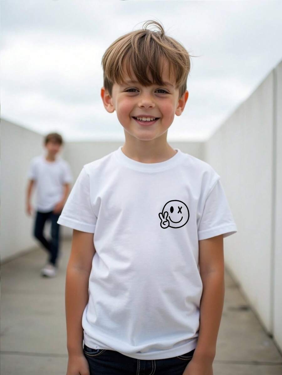 SHEIN Camiseta Manga Curta Gola Redonda Minimalista Casual para Menino, Leve para o Verão