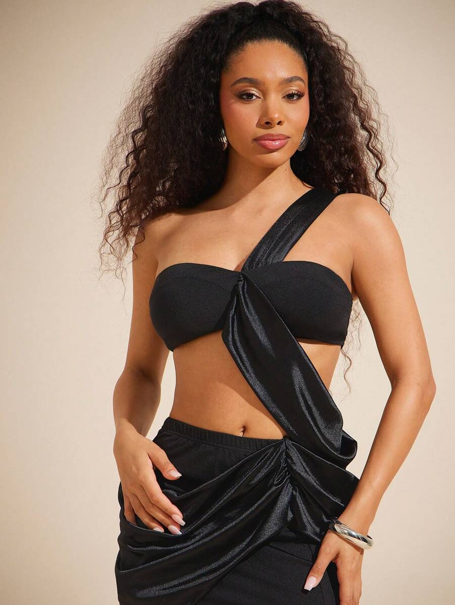 Vixey Satin Contrast Jersey Bandeau Top With Draped Sash, Spring Outfits, Summer Outfits For Women, Summer Tops, Club Outfits For Women