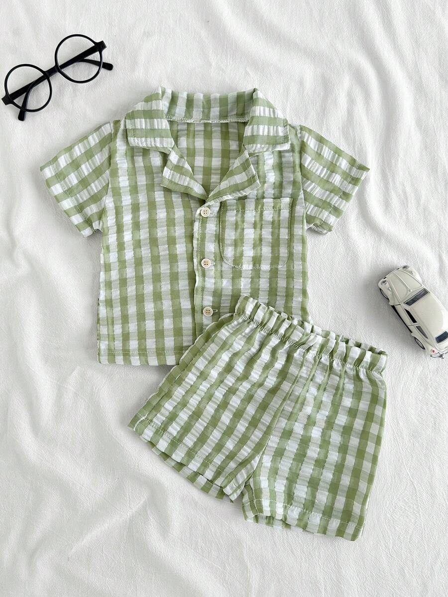 Vintaside Kids Baby Boy Casual Shirt & Shorts Set, Rustic Style, Suitable For Summer