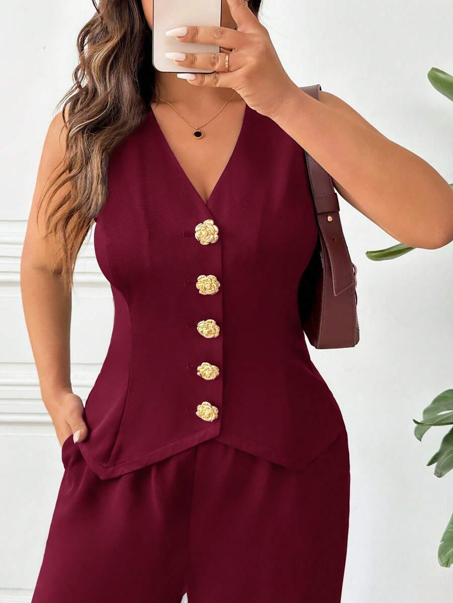 SHEIN Frenchy Chaleco informal decorado con botones metálicos de talla grande