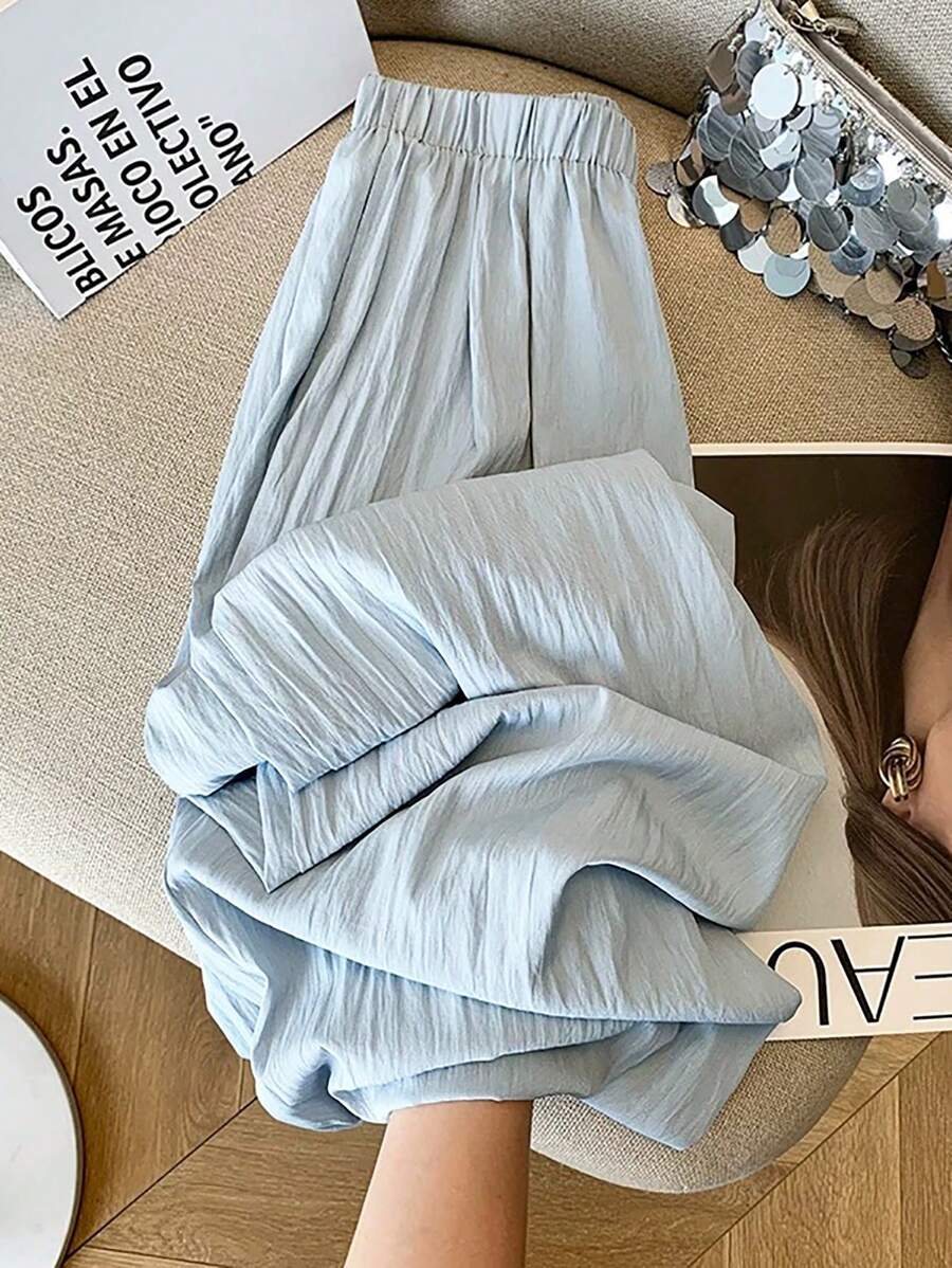 Franclia Pantaloni casual sciolti per donna con vita elastica e colore unito