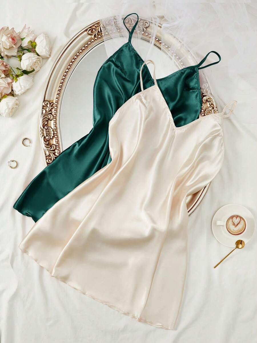 Shein Underwear&Sleepwear Basics Conjunto de bata de seda sintética de unicolor, talla grande, para vacaciones