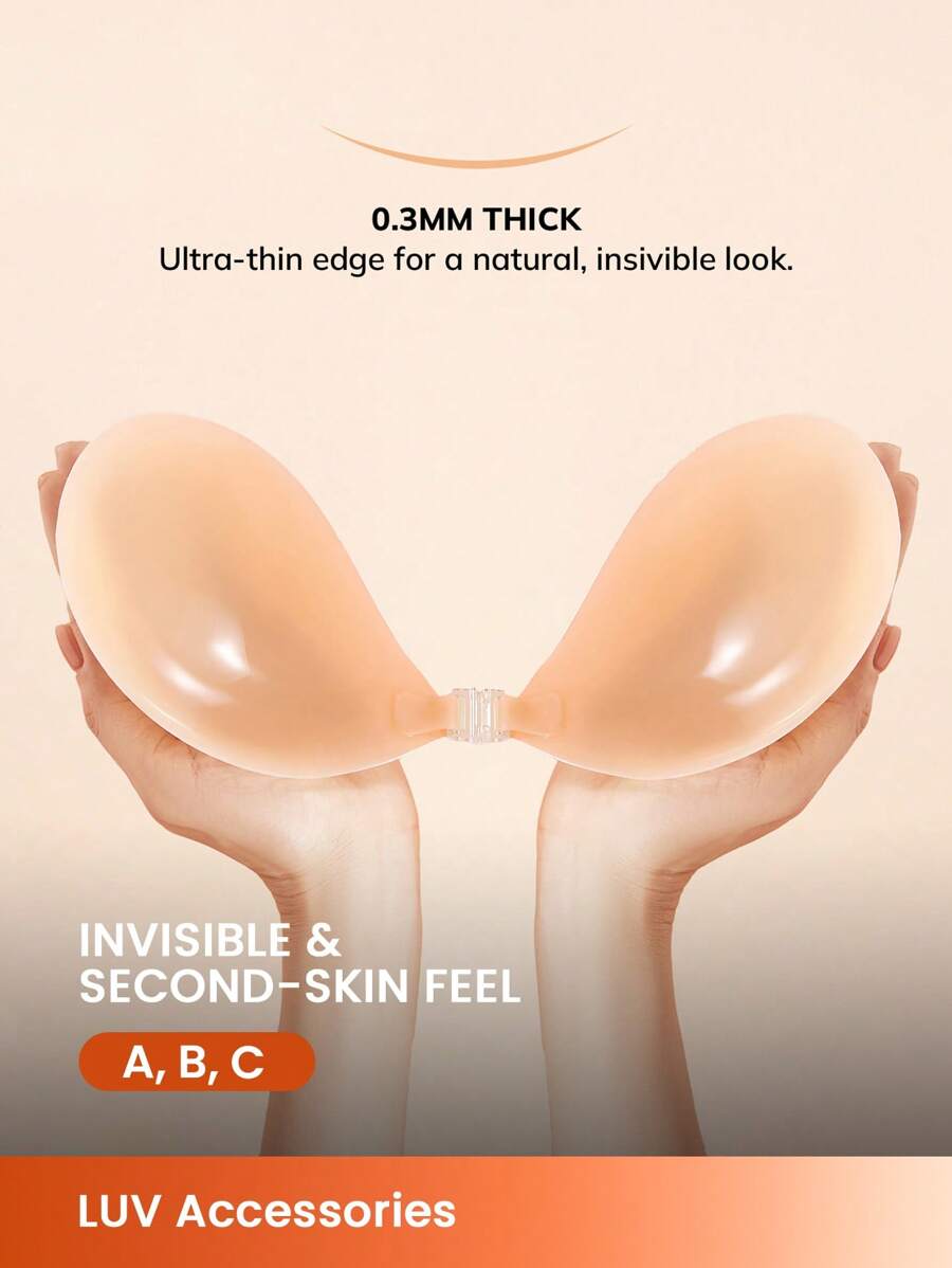 LUVLETTE Backless Push Up Strapless Sticky Invisible Silicone Adhesive Bra-Ultra-Thin Nipple Cover