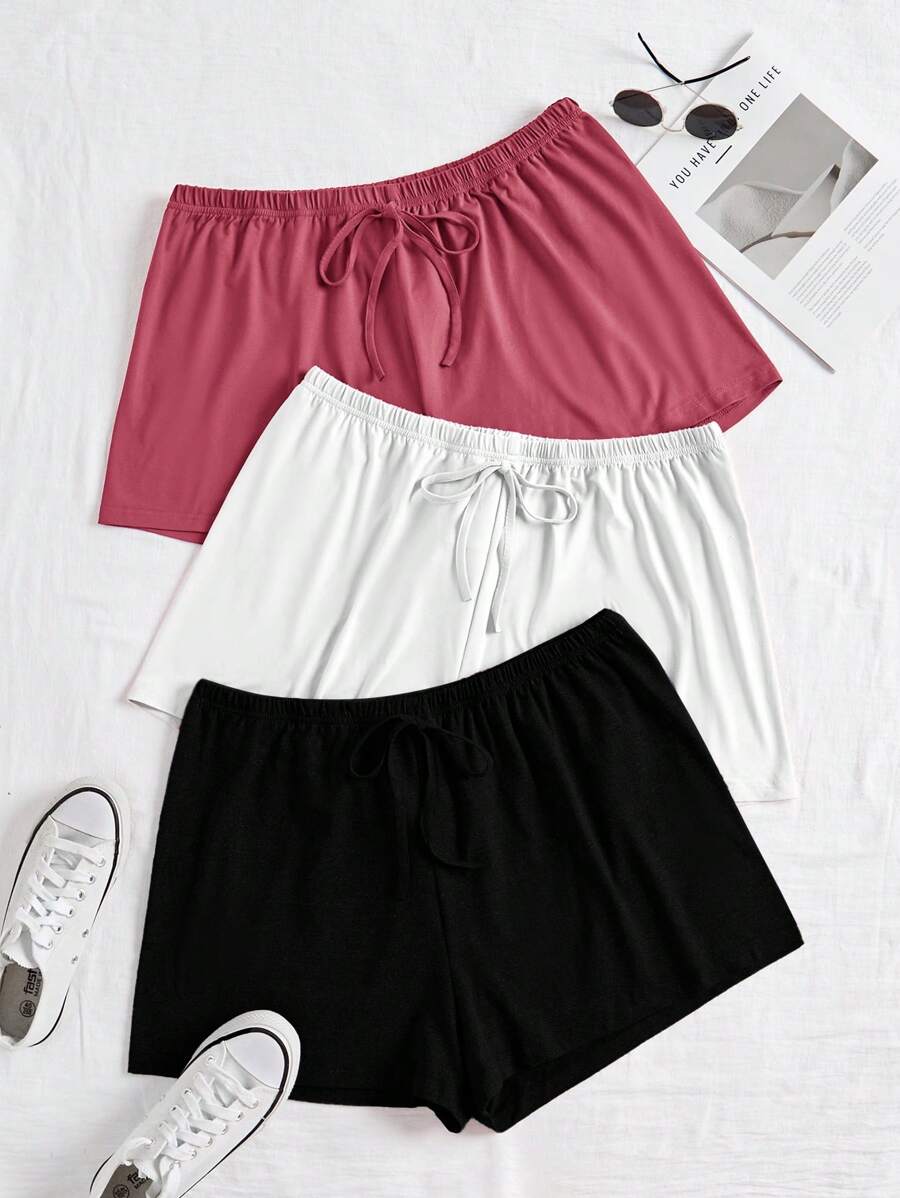 SHEIN 3pcs/Set Plus Size White, Red, Black Combo, Versatile Sleep Shorts