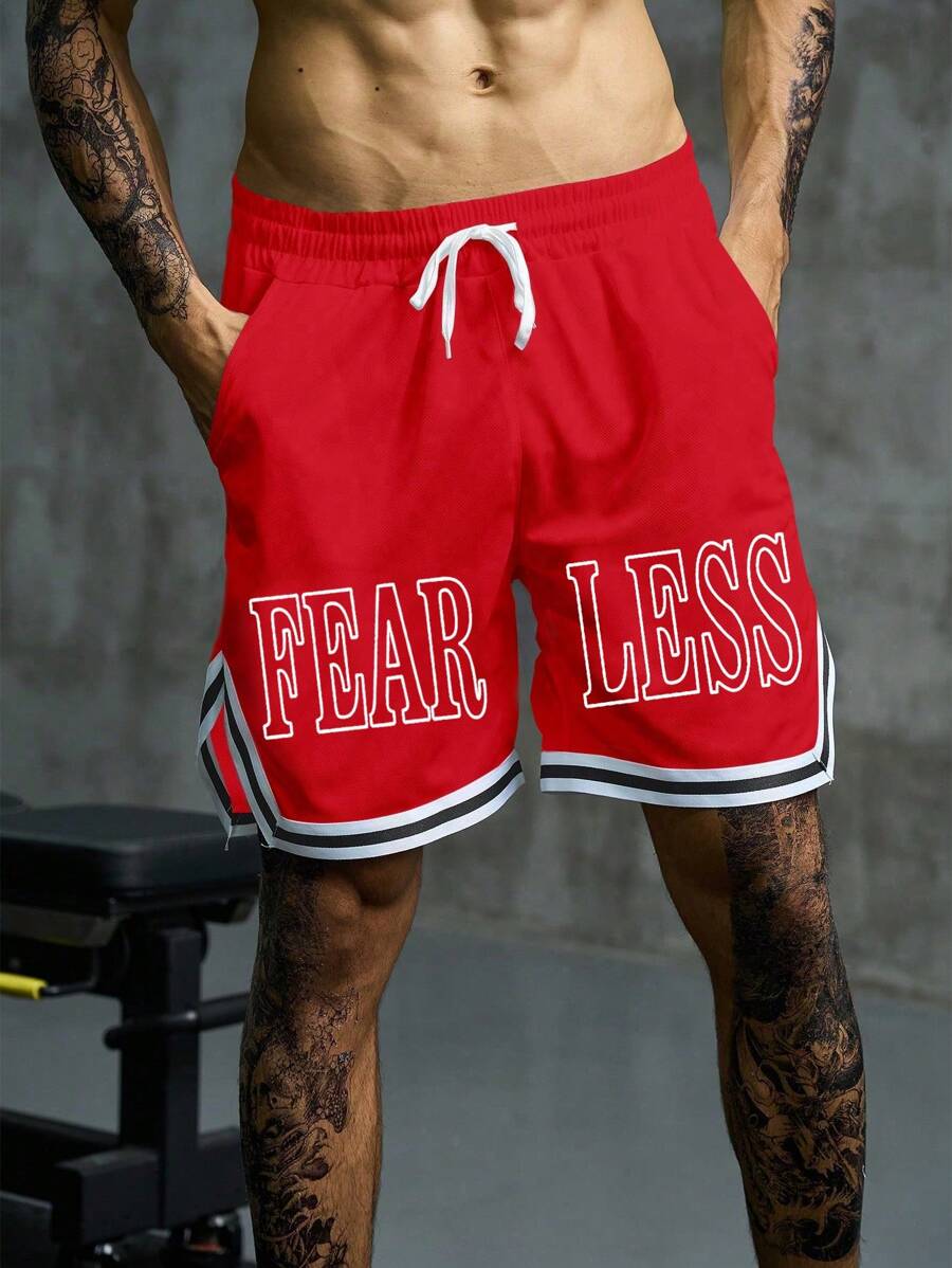 Manfinity Sport Corelite Pantaloncini sportivi da uomo con strisce a contrasto e stampa a lettera
