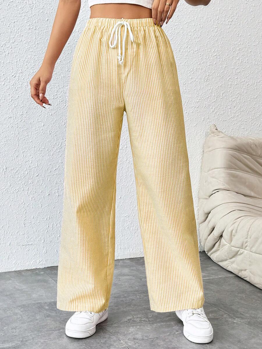 SHEIN PETITE Pantaloni dritti da donna in vita con laccetti a righe sottili